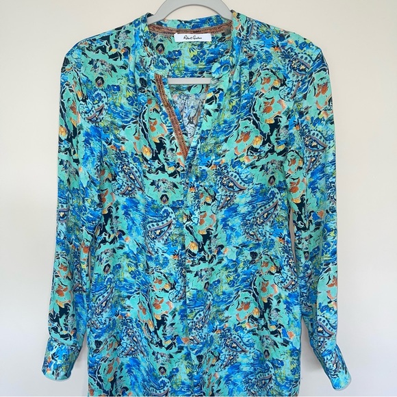 Robert Graham Women’s Carmen Tunic Mini Dress M 100% Silk Teal/Multi Printed - Picture 4 of 7